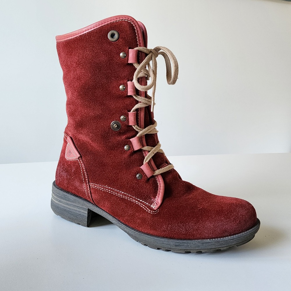 Josef Seibel Suede Winter Boots Womens 39 Red Lace Up Combat Steampunk Alt Artsy